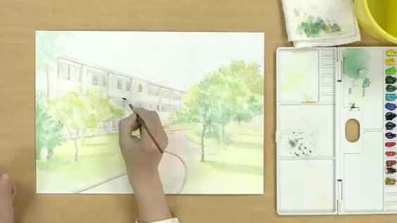 水彩絵の具で風景を描く