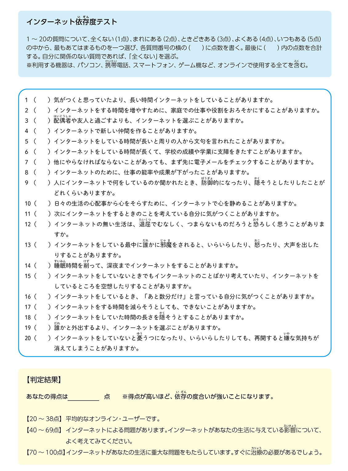 インターネット依存度テスト